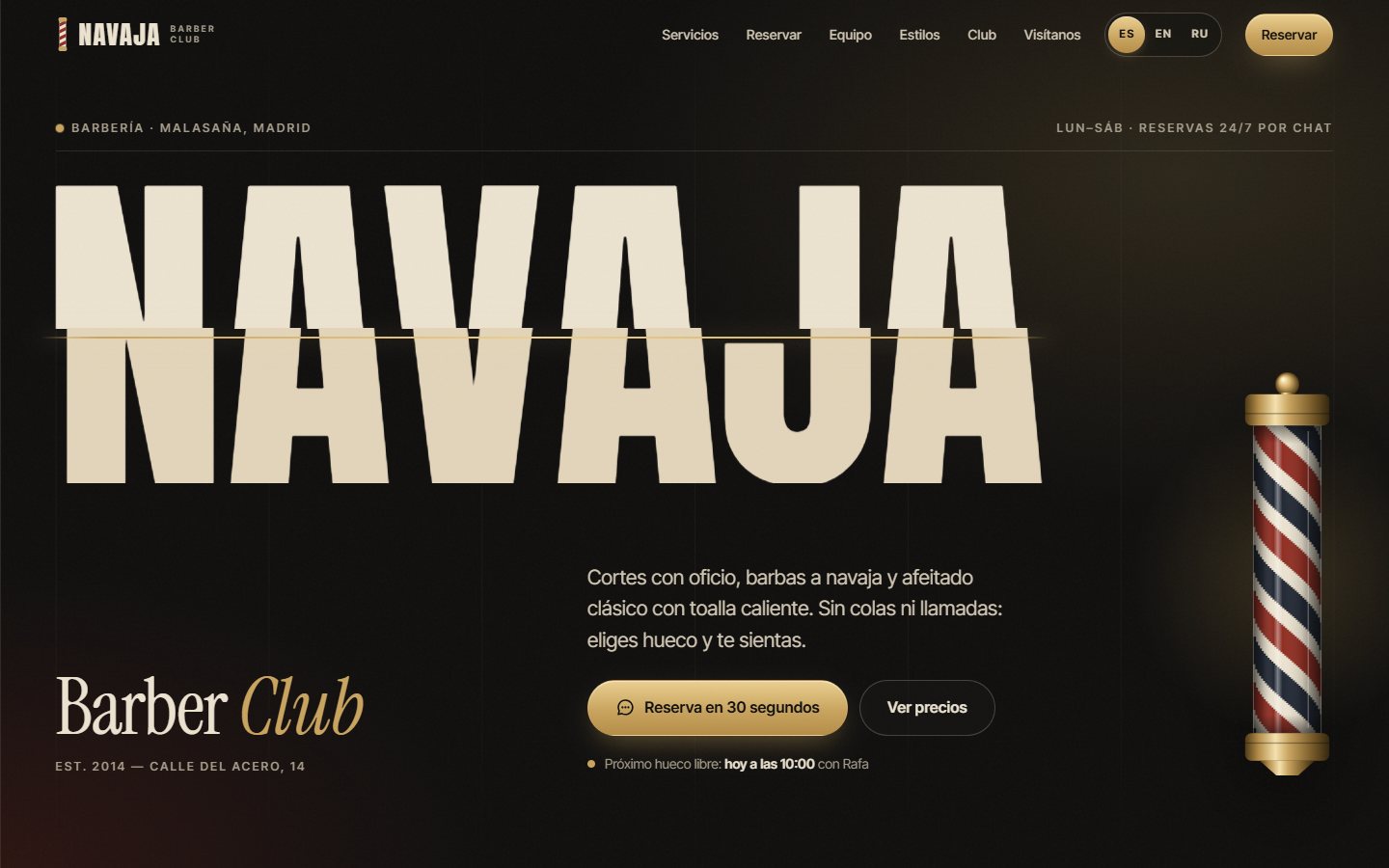 Vista previa de la demo Navaja Barber Club, web de barbería con bot de citas